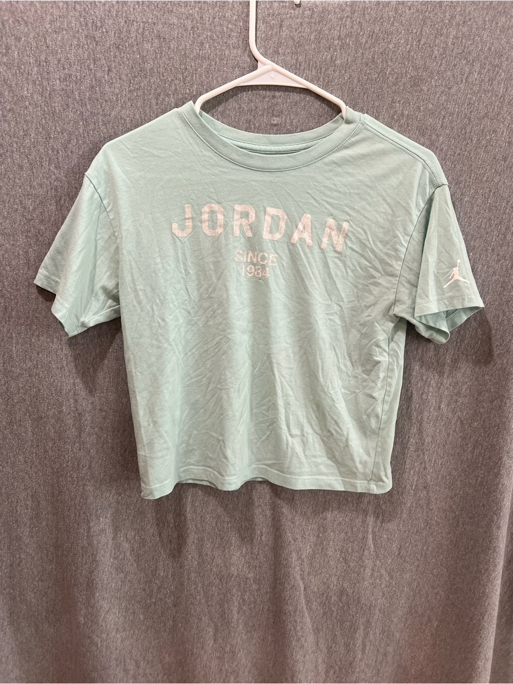 Jordan Girls Mint Green Cropped Graphic T-Shirt Size‎ L Large 12-13 Yrs D334-B1Q